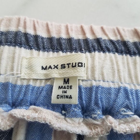 Max Studio Womens M Skirt Midi Hi Lo Linen Blend Stripe Boho Lagenlook Nautical - Picture 4 of 8